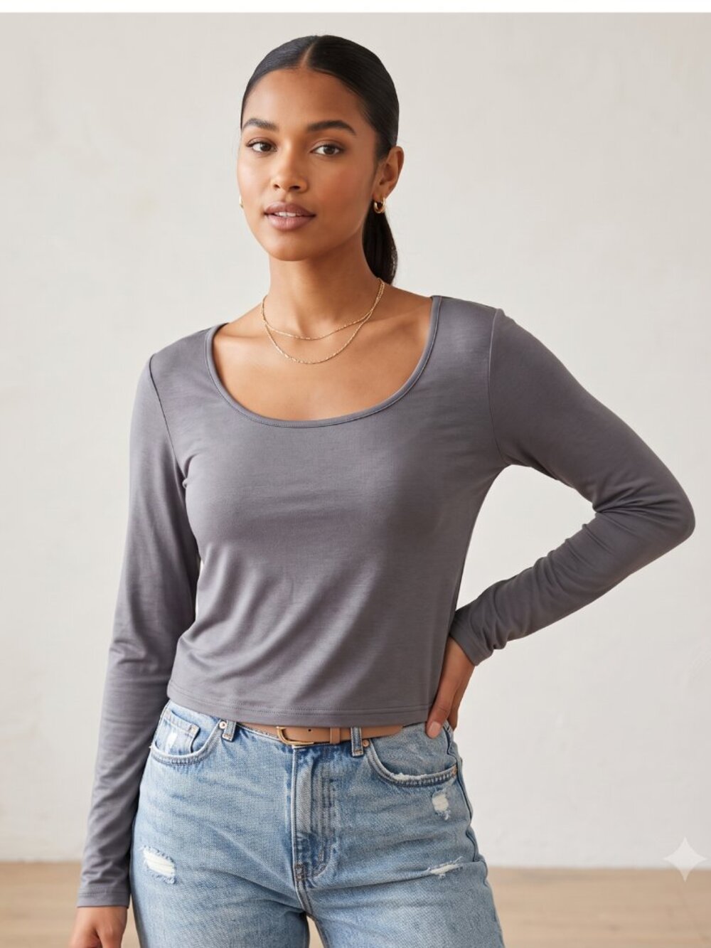 NWT | Ficerd | Charcoal Gray | Long Sleeve Scoop Neck Top | X-Large